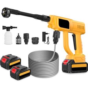 Teodute 21V Idropulitrice a Batteria, Idropulitrice Portatile, 3 Ugello Regolabile 6 in 1 Stadi Doppia Batteria 120Bar con 5M Tubo Flessibile per Auto Patio Giardino Pulizia Pavimenti