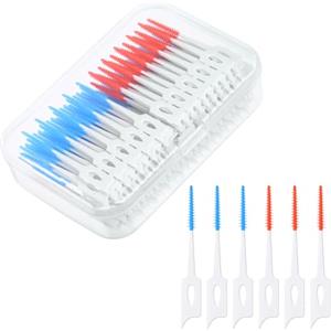 URAQT Spazzolino Interdentale, 220 Pezzi Spazzolini Interdentali con Scatola, Set di Spazzolini Interdentali Silicone per Rimuovere Placca e Residui di Cibo, per Pulizia dei Denti(Blu+Arancione)