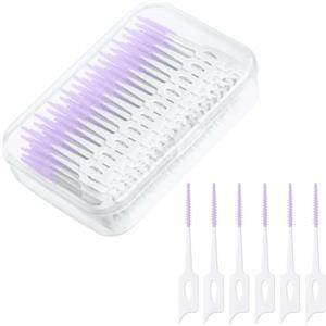URAQT Spazzolino Interdentale, 220 Pezzi Spazzolini Interdentali con Scatola, Set di Spazzolini Interdentali Silicone per Rimuovere Placca e Residui di Cibo, per Pulizia dei Denti(Viola)
