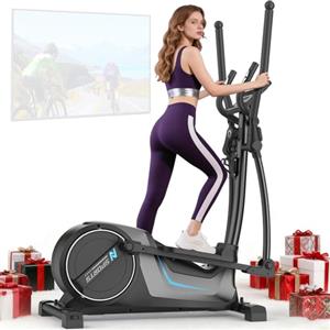 Neezee Ellittica da Casa, Magnetico Ellittica Ultra Silenziosa con 16 Livelli di Resistenza, Volano da 8 kg, Falcata da 42cm, Peso Massimo 150 kg, Display LCD, Compatibile con App