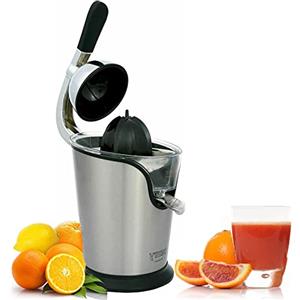 IDOR STORE Spremiagrumi Elettrico Professionale Con Corpo in Acciaio Inossidabile e Cestello Filtrante a Leva Con Braccio Potente da 500W Beccuccio Anti-Sgocciolamento Spremi Arance Regolatore della Polpa 2 Coni