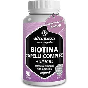 Vitamaze - amazing life Biotina Capelli + Vitamine per Capelli con Silicio, Selenio e Zinco, Acido Ialuronico, Piperina, Vitamina B2, 90 Capsule, Integratore Capelli, Qualitá Tedesca. Vitamaze®