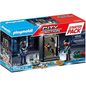 PLAYMOBIL City Action 70908 Starter Pack Ladro e Cassaforte con 1 Ladro, 1 Poliziotto e Accessori per Bambini dai 4 Anni