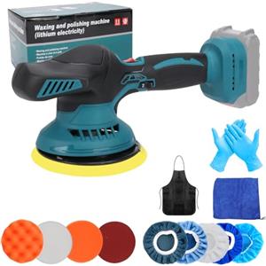 Roadtime Lucidatrice a batteria compatibile con Makita 18V batteria, 15 cm Lucidatrice per auto con 12 accessori, lucidatrice eccentrica a 6 velocità variabili da 2500-5000 giri/min (senza batteria)