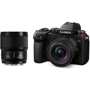Panasonic DC-S5DWE-K Corpo macchina mirrorless Lumix S5D Full Frame, 24,2MP, registrazione 4K 60P, mirino Live View, Wi-Fi, Bluetooth, con Lente S-R1840E 18-40mm e S-S50ME 50mm, Nero, S5D (NUEVO)
