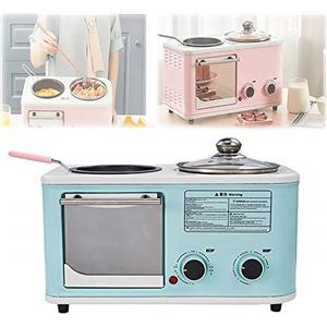 LJJ Mini Macchina Elettrica per La Colazione, Domestico 3 in 1 Macchina Prima Colazione, Mini Forno del Pane Forno per La Pizza Padella Tempo E Temperatura Regolabili,Blue