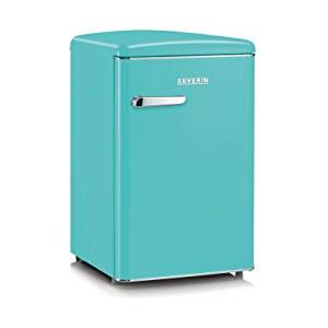 SEVERIN RKS 8834 Mini Frigorifero Retrò 108L, Frigorifero piccolo e silenzioso con diversi scomparti, Congelatore 13L e portabottiglie, 37 dB, Classe energetica D, Turchese