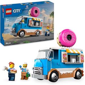 LEGO City Furgone delle Ciambelle Giocattolo con 2 Minifigure - Giochi con le Costruzioni per Bambini e Bambine da 5 Anni in su, Veicolo con Stand Gastronomico Mobile con Accessori, Idee Regalo 60452