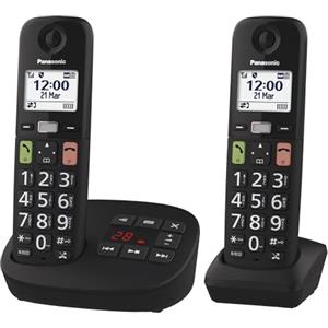 Panasonic KX-TGU132EXB Telefono Cordless Digitale con Segreteria Telefonica, Unità Base e 2 Ricevitori, Display LCD, Tasti Grandi, Fav Call, Compatibile con gli Apparecchi Acustici, Nero