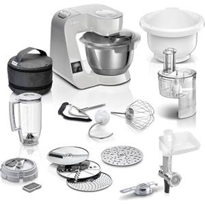 Bosch Robot da cucina serie 4 MUM5XL72, bilancia integrata, 2 ciotole da 3,9 l, frullatore da 1,25 l, set di miscelazione, cutter continuo, ingranaggio planetario, tritacarne, taglierina a cubo, 1000