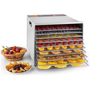 Klarstein Fruit Jerky Pro 10 - apparecchio disidratatore, essiccatore, 1000 Watt, 10 piani, rimovibili singolarmente, Temperatura regolabile, 1,5 m² superficie secca, Timer, argento