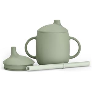 Suavinex, Tazza didattica per bambini 3 in 1: tazza con beccuccio + tazza con cannuccia + tazza, in silicone antigoccia, con manici, lavabile in lavastoviglie e adatta al microonde, +6 mesi, Verde