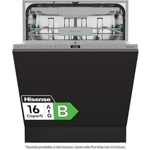 Hisense HV16B, Lavastoviglie integrata, Classe B, 16 Coperti, 40db, 8 programmi, controllo touch, fast cleaning, Apertura automatica della porta, Indicatore del tempo rimanente, 9,5L
