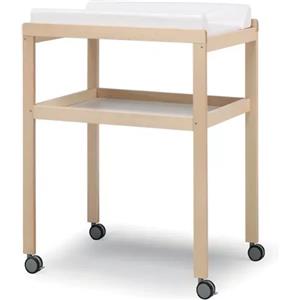 Erbesi Mini Fasciatoio in Legno con Doppio Ripiano e Ruote Piroettanti - Naturale