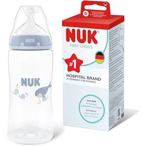 NUK First Choice Biberon | 3+ mesi | 300 ml | Biberon anti-colica | PP | Indicatore di controllo della temperatura | Balena | Confezione da 1