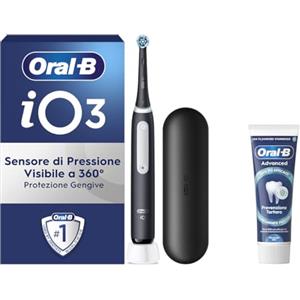 Oral-B Spazzolino Elettrico Ricaricabile iO 3 Nero con 1 Testina Di Ricambio, 1 Custodia Da Viaggio +1 Dentifricio Oral-B Advanced Prevenzione Tartaro, Nuova versione