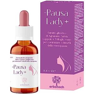 ERBOTECH, Tintura Madre Mix -Pausa Lady+, Analcolica, in Gocce da Diluire, Combatte i Disturbi da Menopausa, con Agnocasto, Salvia, Luppolo e Trifoglio Rosso, Vegan, non OGM, Made in Italy, 100ml