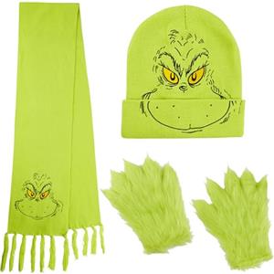 The Grinch Set Invernale Donna Uomo Ado, Sciarpa Cappello e Guanti