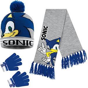 Sonic The Hedgehog Cappello Bambino, Set Invernale Cappello Sciarpa e Guanti (4-15 anni, Multicolore 3 Pezzi)