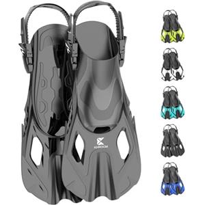 Khroom pinne corte adulti / bambini taglia 32-47 | pinne snorkel corte regolabili | pinne da nuoto pinne corte per snorkeling | pinne da immersione regolabili per nuoto / immersioni nero S/M (37-41)