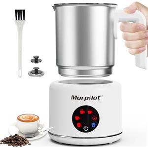 Morpilot Montalatte Elettrico, Milk Frother in Acciaio Inossidabile, 6 in 1 Funzione, Capacità 250ml Cappuccino o 500 ml Latte Caldo, Design Diviso, Bianco