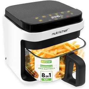 NutriChef Friggitrice ad Aria Forno 5,5 Litri con 8 Programmi, Ciotola Trasparente, Controllo Preciso Tempo e Temperatura, Cucina Pollo, Patatine e Bistecca