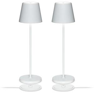 LA VILLE LUMIÈRE kit da 2 X SuzieV Lampada LED da Tavolo Ricaricabile e Dimmerabile, Abat-Jour Wireless, Alluminio, Uso Interno/Esterno, 48h Autonomia, 3 Temperature di Luce, LVL (Solid White)