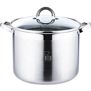 RB RENBERG RENBERG Alexander | Pentola da Cucina Alta 26x19 cm e 9,5 L con Coperchio in Vetro | Acciaio Inox | Batteria da Cucina | Base Incapsulata a 5 Strati