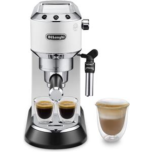 DELONGHI De'Longhi Dedica EC685.W Macchina da Caffè Espresso Manuale e Cappuccino, Caffè in Polvere o in Cialde E.S.E., Spegnimento Automatico, Serbatoio Estraibile 1L, Scaldatazze, Potenza 1350W, 15bar,Bianco