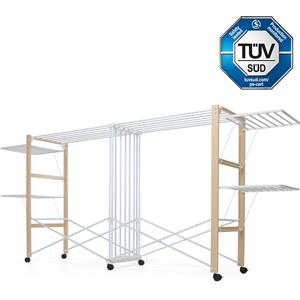 Foppapedretti Allungo Naturale Stendibiancheria pieghevole Stendino in legno con 30 metri di filo utile per stendere