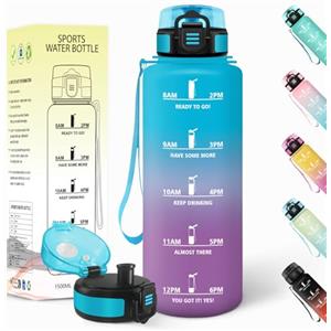 Baramumu Borraccia 1,5 litri, Riutilizzabile, Borraccia Motivazionale, a Prova di Perdite, Bottiglia Acqua, Senza BPA, Borracce, per Sport, Ciclismo, Palestra, Ufficio, Blu-Viola