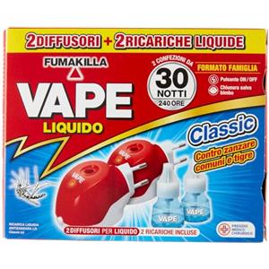 Vape ́2 Diffusori Antizanzare + 2 Ricariche Liquide Verdessenza 30 Notti 15ml, Diffusore Elettrico per Zanzare, Antizanzare con Ricarica Efficiente 240 Ore, Protezione Contro Zanzare Comuni e Tigre