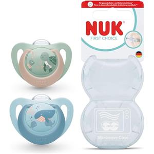 NUK First Choice Succhietto | 6-18 mesi | Succhietti ortodontici | Calma il 99% dei bambini** | Tartaruga/Balena | Confezione da 2
