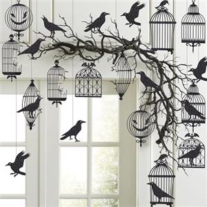 Cheerland Glitter Nero Corvo Gabbia Streamer Set Halloween Decorazione Del Partito Uccello Banner Ghirlanda Infestante Costume Sfondo Nuziale Festa di Compleanno Adesivo Sfondo