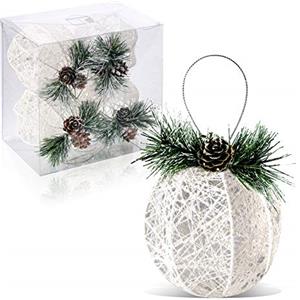 ZHANYIGY ZHYI - Set di 4 Decorazioni Natalizie Addobbi Natalizi a Forma di pigne e Filo in Rattan, Colore Bianco