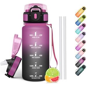 HoneyHolly Borraccia 500Ml, Senza BPA & A Prova di Perdita, Borracce con Cannuccia, Reutilizables, Water Bottle Scuola Elementare, Borraccia Motivazionale per Scuola, Palestra, Ufficio, Running