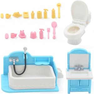 CHONGQILAO Set Bagno Casa Delle Bambole, Accessori Bagno in Miniatura Scala 1/12, Mobili Bagnos Casas Bamboles, Miniatura Accessori Bagnos per Casa Bambole avec Vasca, Toilette, Lavabo, Miniature Spazzolino (A)