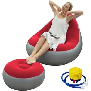 Shyllin Divano ad aria, divano da campeggio con poggiapiedi, divano gonfiabile, poltrona gonfiabile, poltrona gonfiabile, poltrona da piscina, airlounge, pouf da esterno, per campeggio, casa (2, rosso