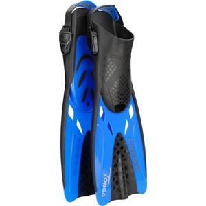 CRESSI Tonga Fins Black/Blue L/XL - Pinne Leggere Corte Regolabili con Scarpetta Aperta, Ideali per Snorkeling, Nuoto, Nero/Blu, L/XL (42/47), Adulti