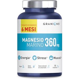GRANIONS - Magnesio Marino 360 mg - Formato 6 Mesi - Magnesio + Vitamina B6 - Antistress - Magnesio Marino di Alta Qualità - Prodotto in Francia - 180 Compresse di Magnesio