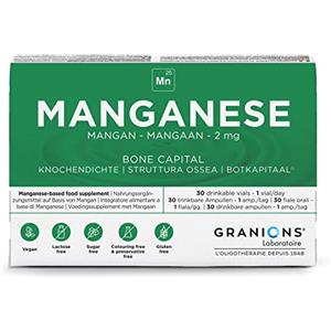 Granions Manganese 2 mg, Energia, Antiossidante, Tendini e Legamenti, Struttura Ossea, Nessun Effetto Collaterale, Senza Lattosio, Senza Glutine, 30 Fiale = 30 Giorni