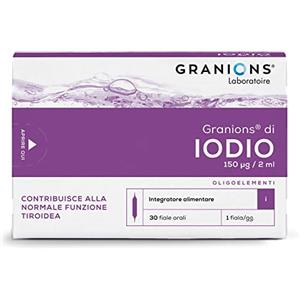 Granions Iodio Integratore 150 µg | Contribuisce alla Normale Funzione Tiroidea | Integratore Alimentare | Metabolismo dei Lipidi | Tiroide | 30 Fiale | Iodio Puro | Durata 1 Mese | Laboratoire des Granions