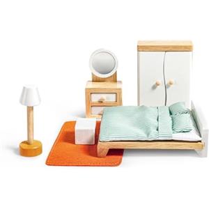 Hape Camera Matrimoniale in legno, Arredo in miniatura per la casa delle bambole, Mobili giocattolo per bambini dai 3 anni
