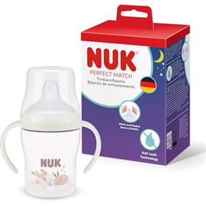 NUK Biberon NUK Perfect Match Learner | 6+ mesi | 150 ml | Biberon antiversamento con beccuccio per bambini piccoli | Manici antiscivolo | Si illumina al buio | Coniglietto | 1 pezzo