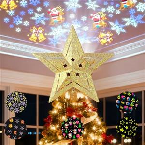 Fancysky Puntale Albero di Natale, Stella Luminosa per Albero di Natale con Rotante Luci Proiettore LED - 5 Diapositive, Stella Natalizie Luminosa, Punta Alberi di Natalee Decorazioni, Christmas Tree Topper