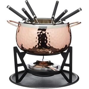 Artesa Artesà Set per Fonduta con 6 Forchette e Ciotola in Acciaio Inox, Ciotola in Ceramica, Supporto in Metallo e Bruciatore a Doppio Combustibile per Cioccolato, Formaggio o Carne