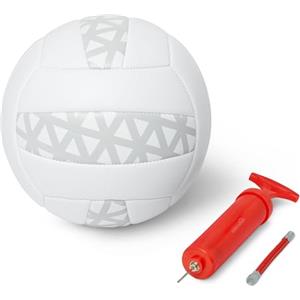 Amazon Basics - Pallone Pallavolo Misura 5 con Pompa, Uso Interno ed Esterno, Pallone da Allenamento PVC Effetto Pelle con Cuciture Rinforzate e Camera d'Aria in Butile, Bianco e Grigio