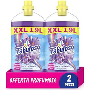 Fabuloso Detersivo Pavimenti Lavanda 1,9L | Detergente Multiuso | 100% Pulizia Istantanea | Profumo per 24 ore | Formula Biodegradabile al 98% | 99% Ingredienti di Origine Naturale (Confezione da 2)