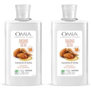Omia Bagno Seta Erboristico Olio di Mandorla di Sicilia, Bagnoschiuma Ottimo per Pelli Delicate, Secche e Stressate, Azione Idratante, Dona Luminosità ed Elasticità, Dermatologicamente Testato, 400 ml