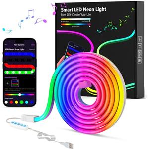 MeRGBW-Home Neon LED Striscia 1 Metro,RGB Striscia LED Controllo Intelligente dell'App, DIY, Sync Musica, Cambiamento di Colore con Controllo Vocale, Luci LED Camera da Letto, Bar, Festa